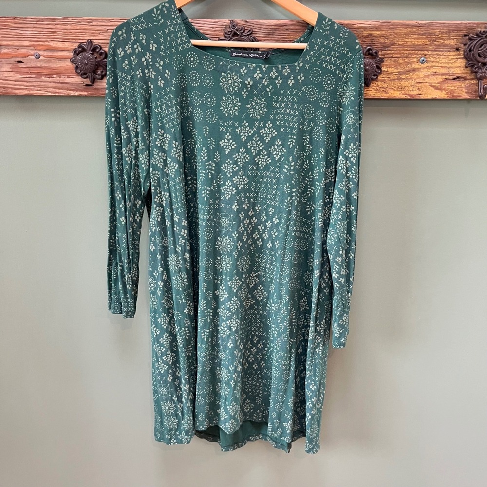 Gudrun Sjoden Green Geometric Floral Micro Modal Tunic Dress Medium